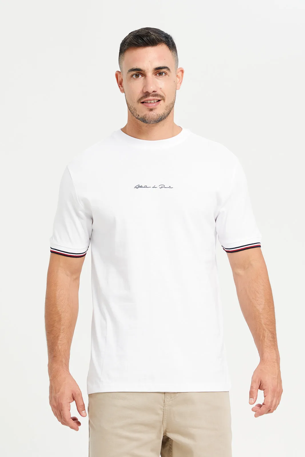 Men White Tipped T-Shirt With Logo