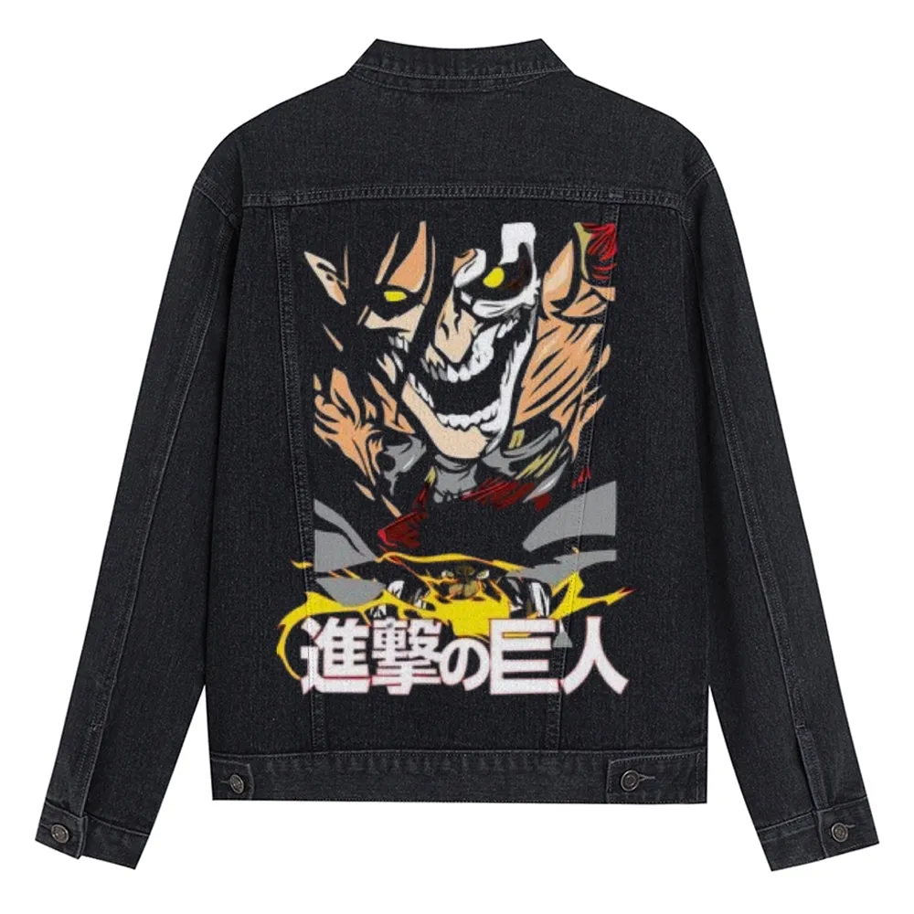 Mens Attack on Titan Graphic Button Up Denim Jacket