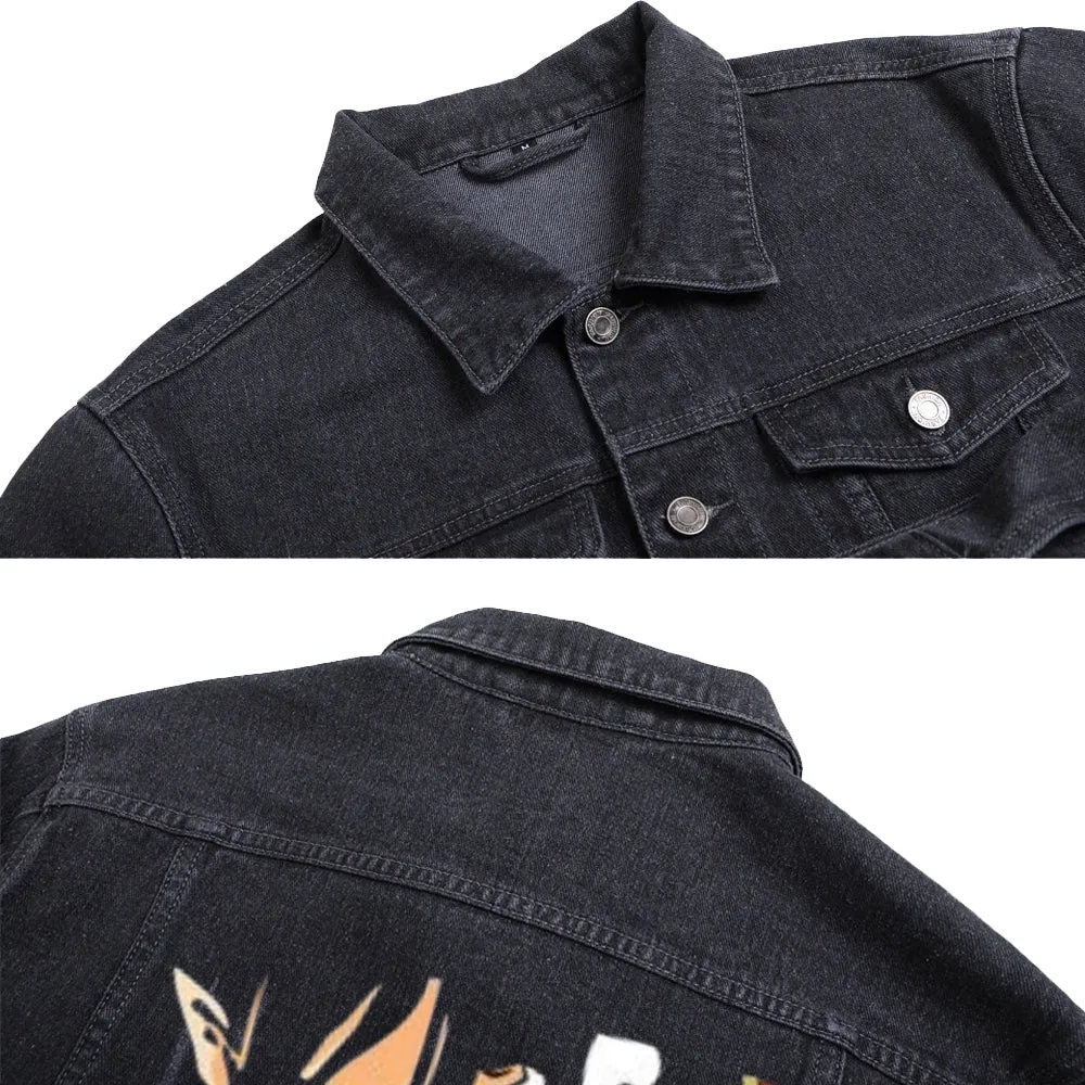 Mens Attack on Titan Graphic Button Up Denim Jacket