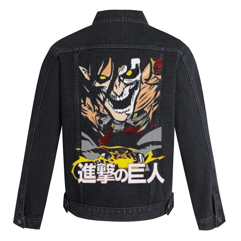 Mens Attack on Titan Graphic Button Up Denim Jacket