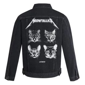 Mens Cat Graphic Button Up Denim Jacket