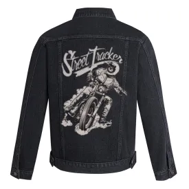 Mens Cool Motorcycle Graphic Button Up Denim Jacket