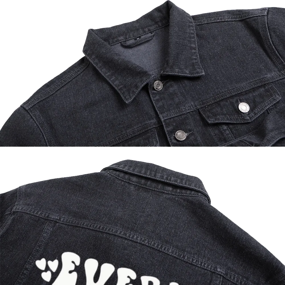 Mens EVERYTHING WILL BE OKAY Graphic Button Up Denim Jacket