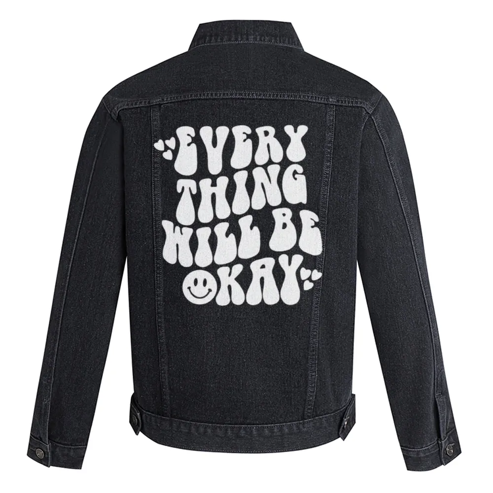 Mens EVERYTHING WILL BE OKAY Graphic Button Up Denim Jacket