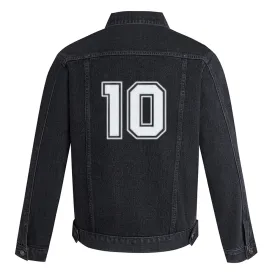 Mens Lucky Number 10 Graphic Button Up Denim Jacket