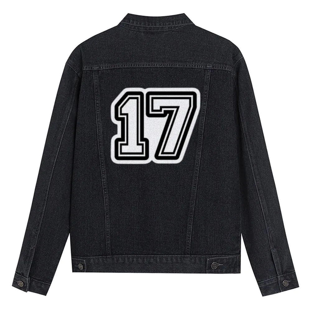 Mens Lucky Number 17 Graphic Button Up Denim Jacket