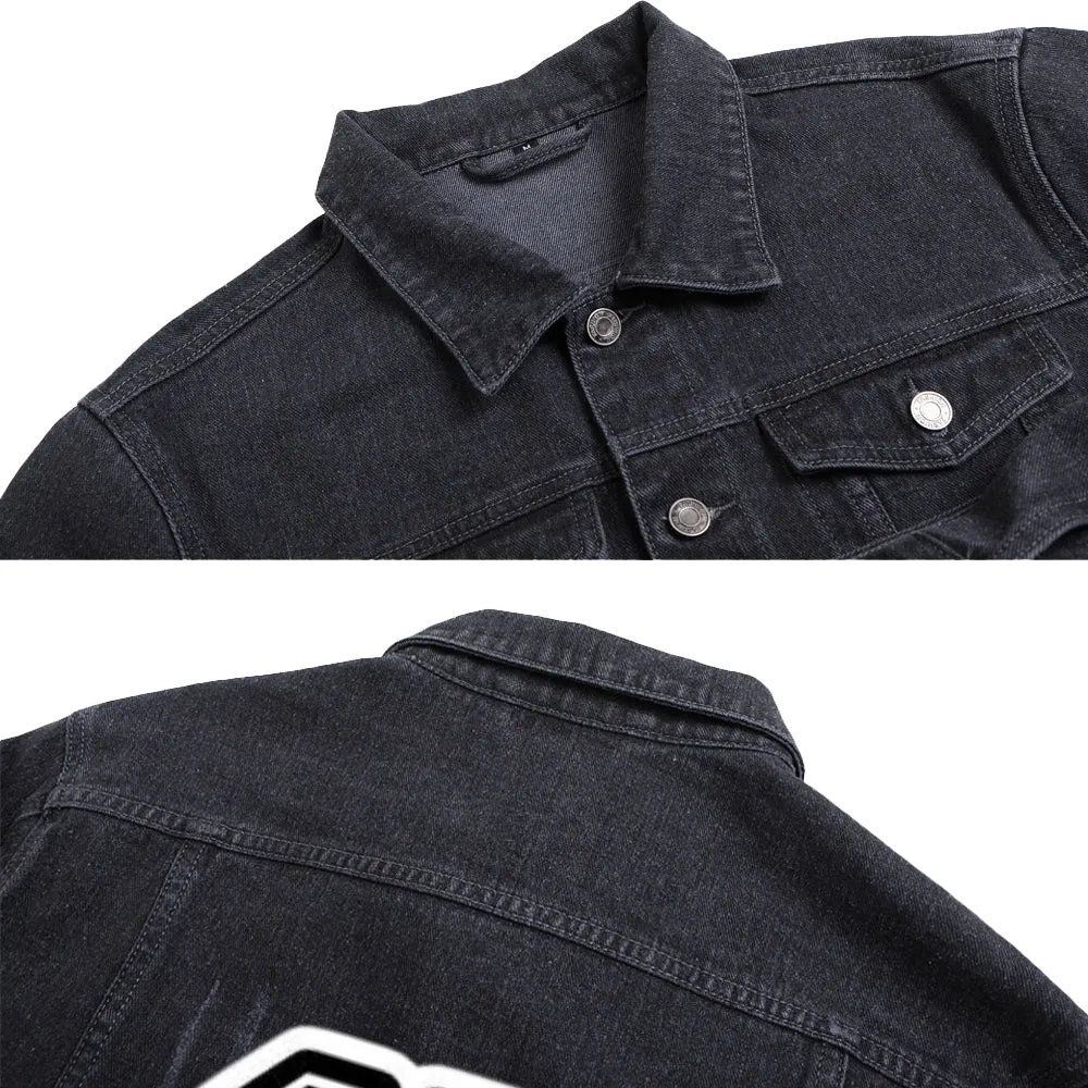 Mens Lucky Number 17 Graphic Button Up Denim Jacket