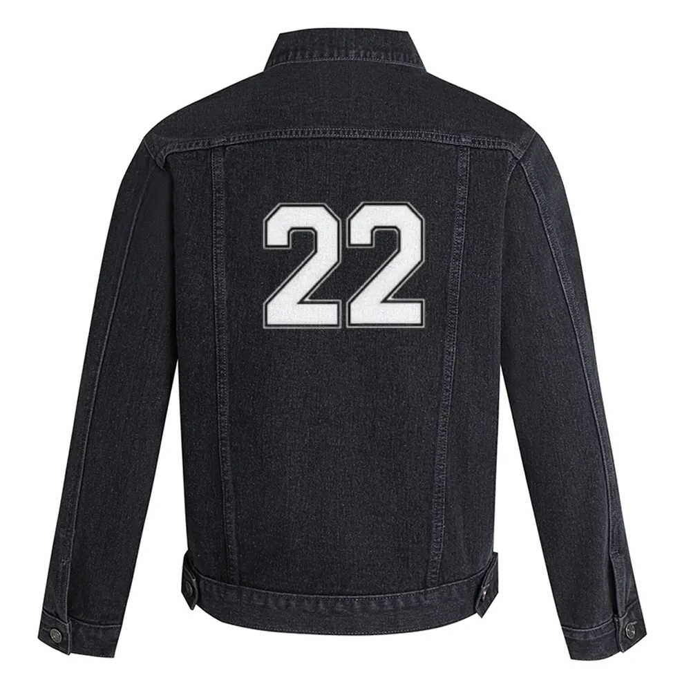 Mens Lucky Number 22 Graphic Button Up Denim Jacket