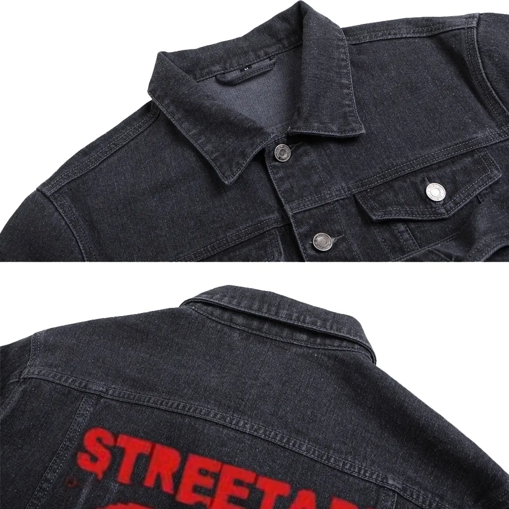 Mens Streetart Graphic Button Up Denim Jacket