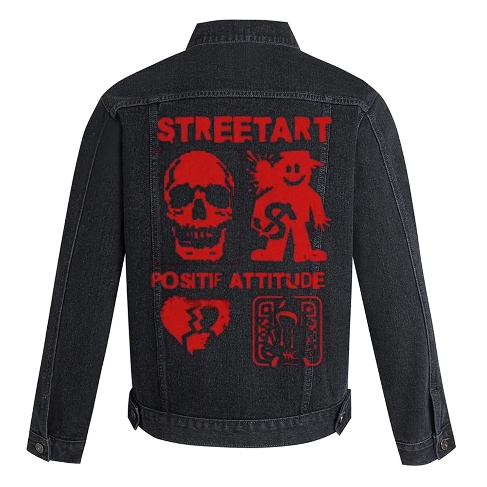 Mens Streetart Graphic Button Up Denim Jacket