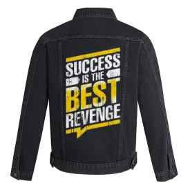 Mens SUCCESS IS THE BEST REVENGE Graphic Button Up Denim Jacket