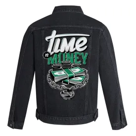 Mens TIME IS MONEY Graphic Button Up Denim Jacket