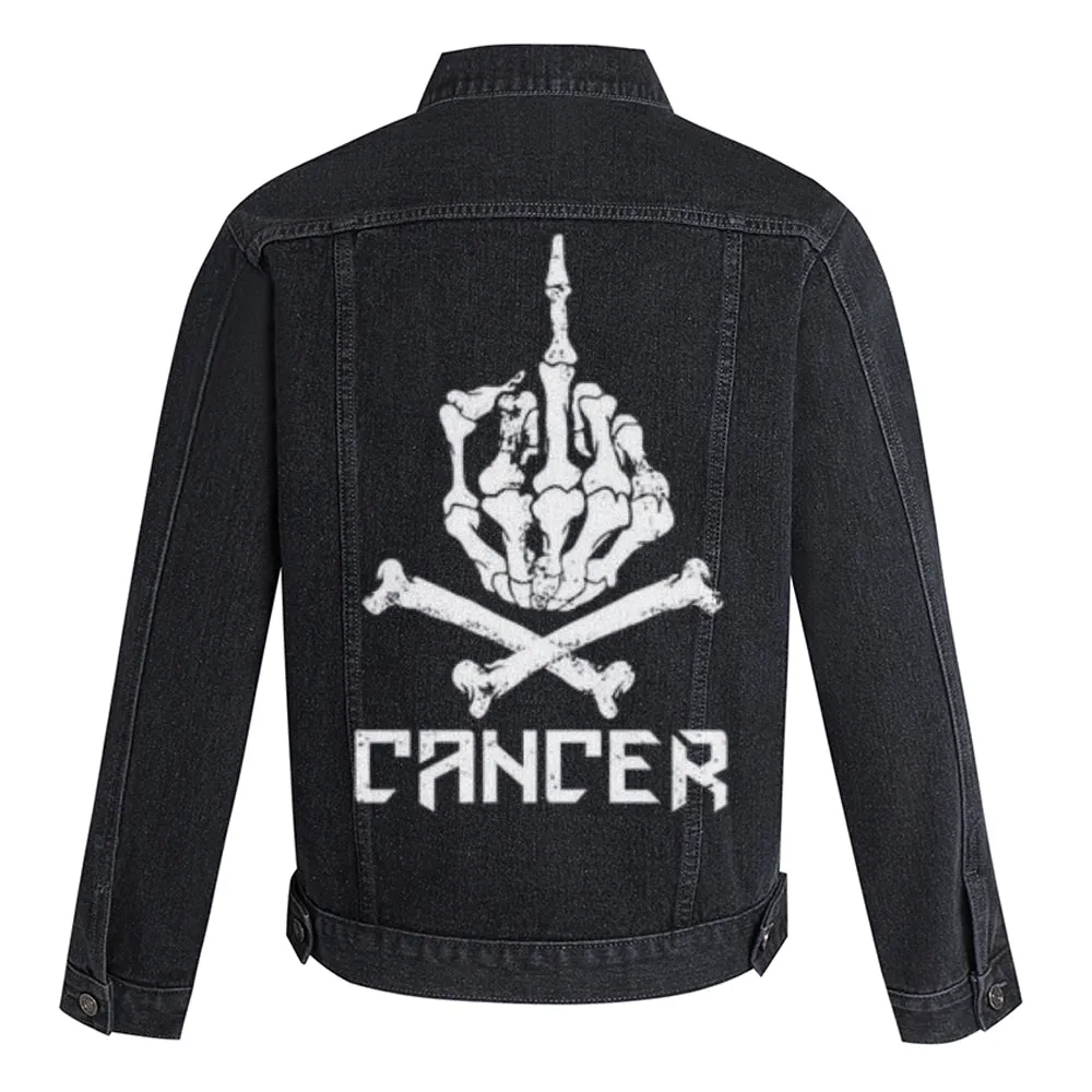 Mens Vintage Cancer Skull Graphic Denim Jacket