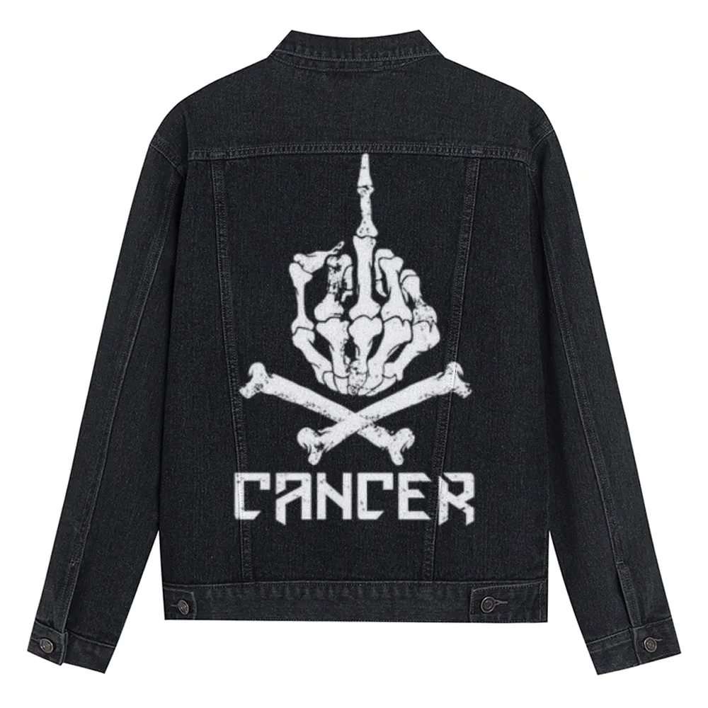 Mens Vintage Cancer Skull Graphic Denim Jacket