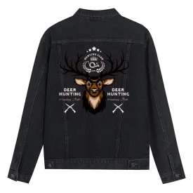 Mens Vintage Cartoon Prints DEER HUNTING Denim Jacket