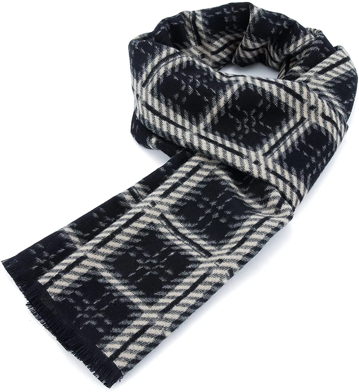 Mens Winter Warm Cashmere Scarf Plaid Tassel Scarf for Men Soft Long Cotton Scarves