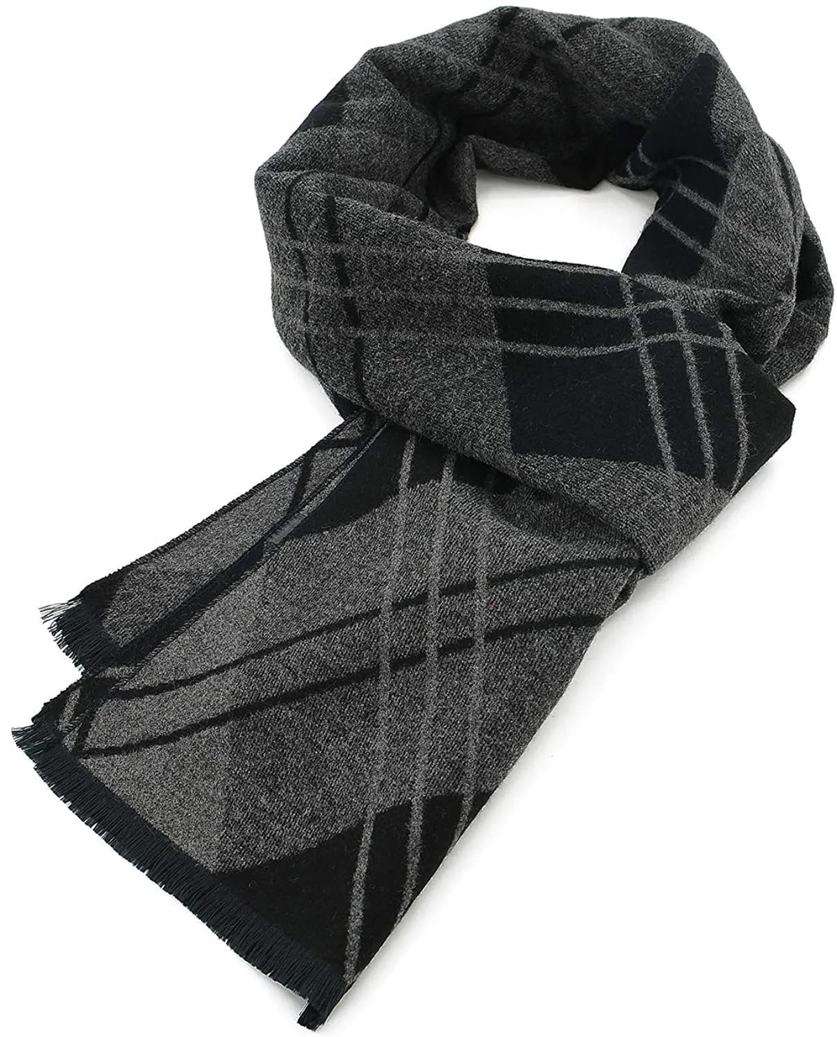 Mens Winter Warm Cashmere Scarf Plaid Tassel Scarf for Men Soft Long Cotton Scarves