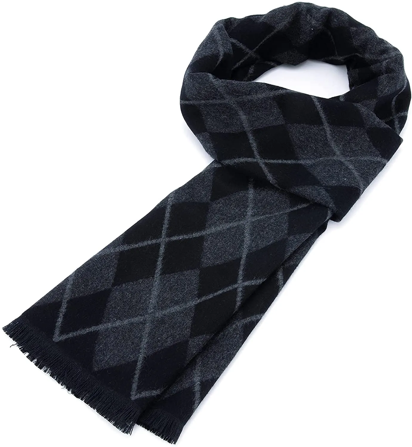 Mens Winter Warm Cashmere Scarf Plaid Tassel Scarf for Men Soft Long Cotton Scarves