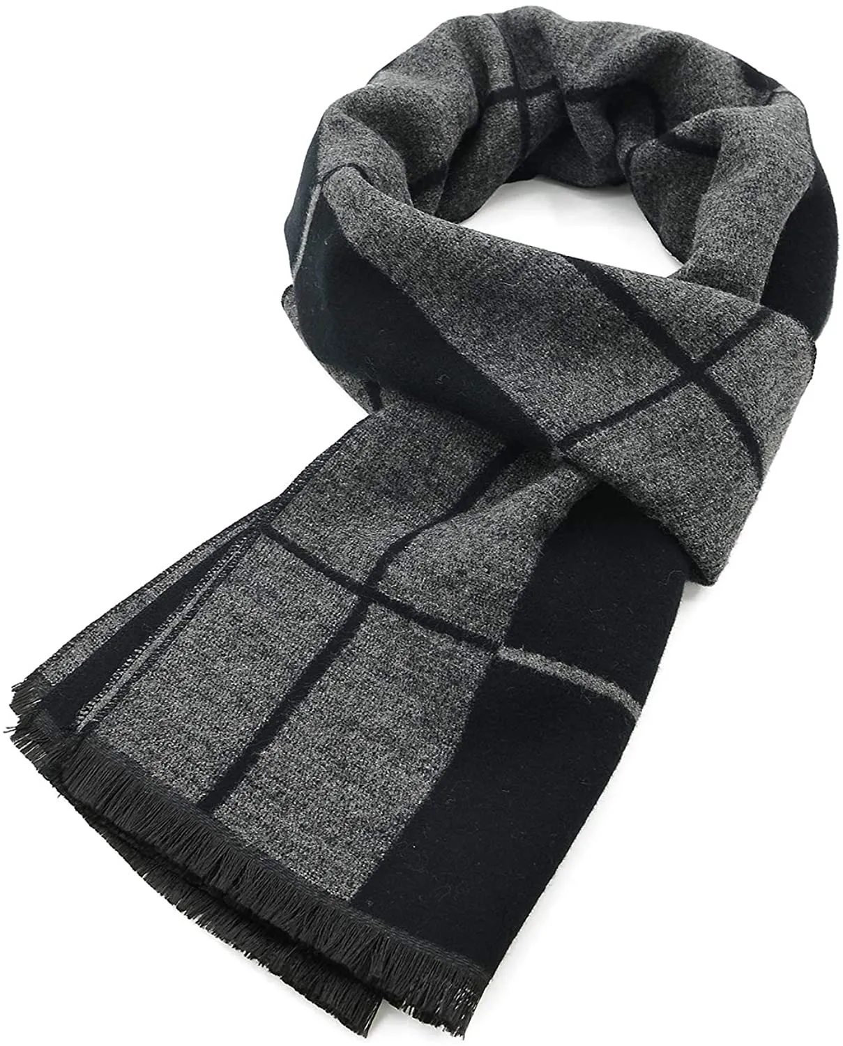 Mens Winter Warm Cashmere Scarf Plaid Tassel Scarf for Men Soft Long Cotton Scarves