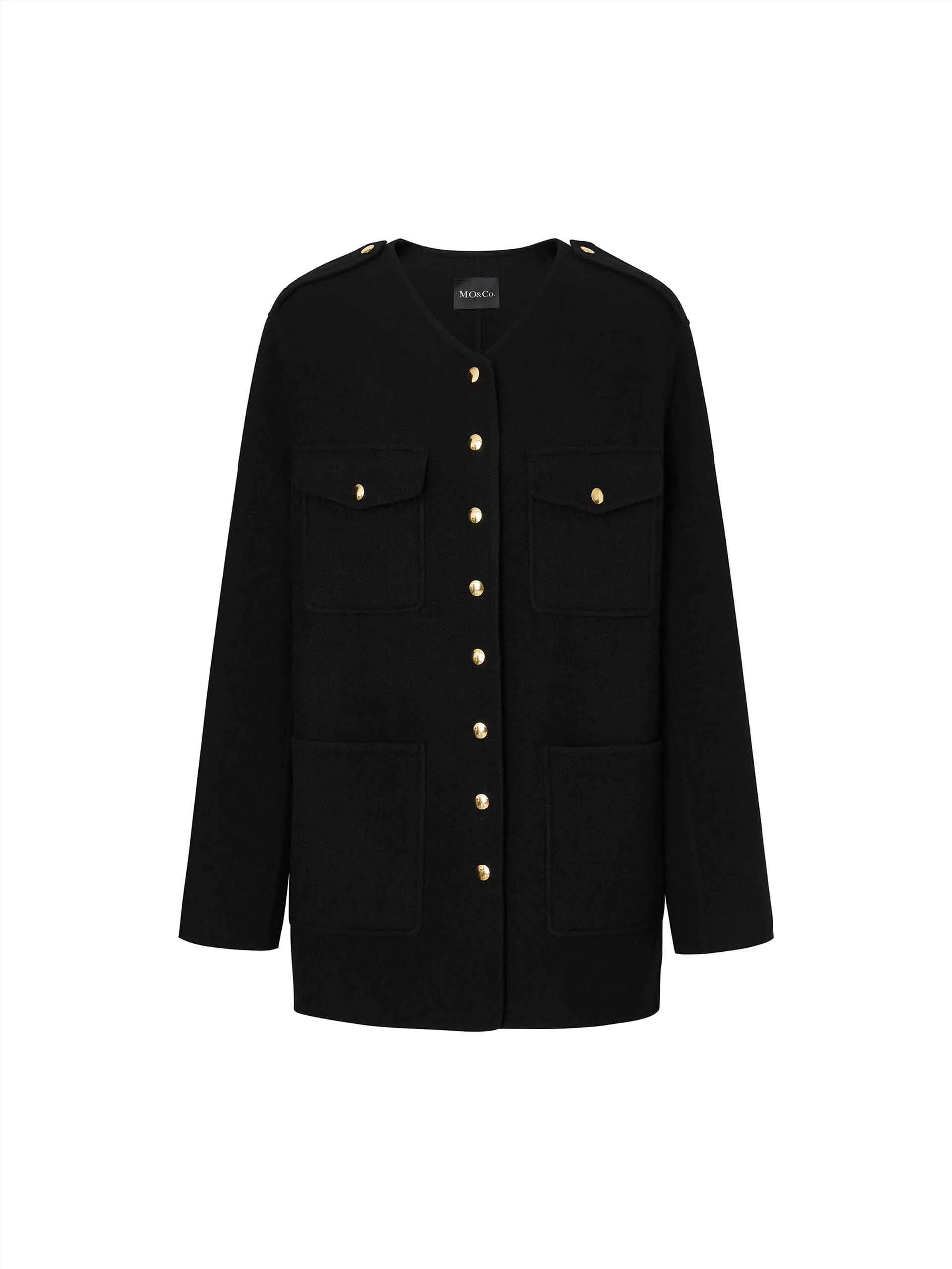 Metal Button Collarless Coat