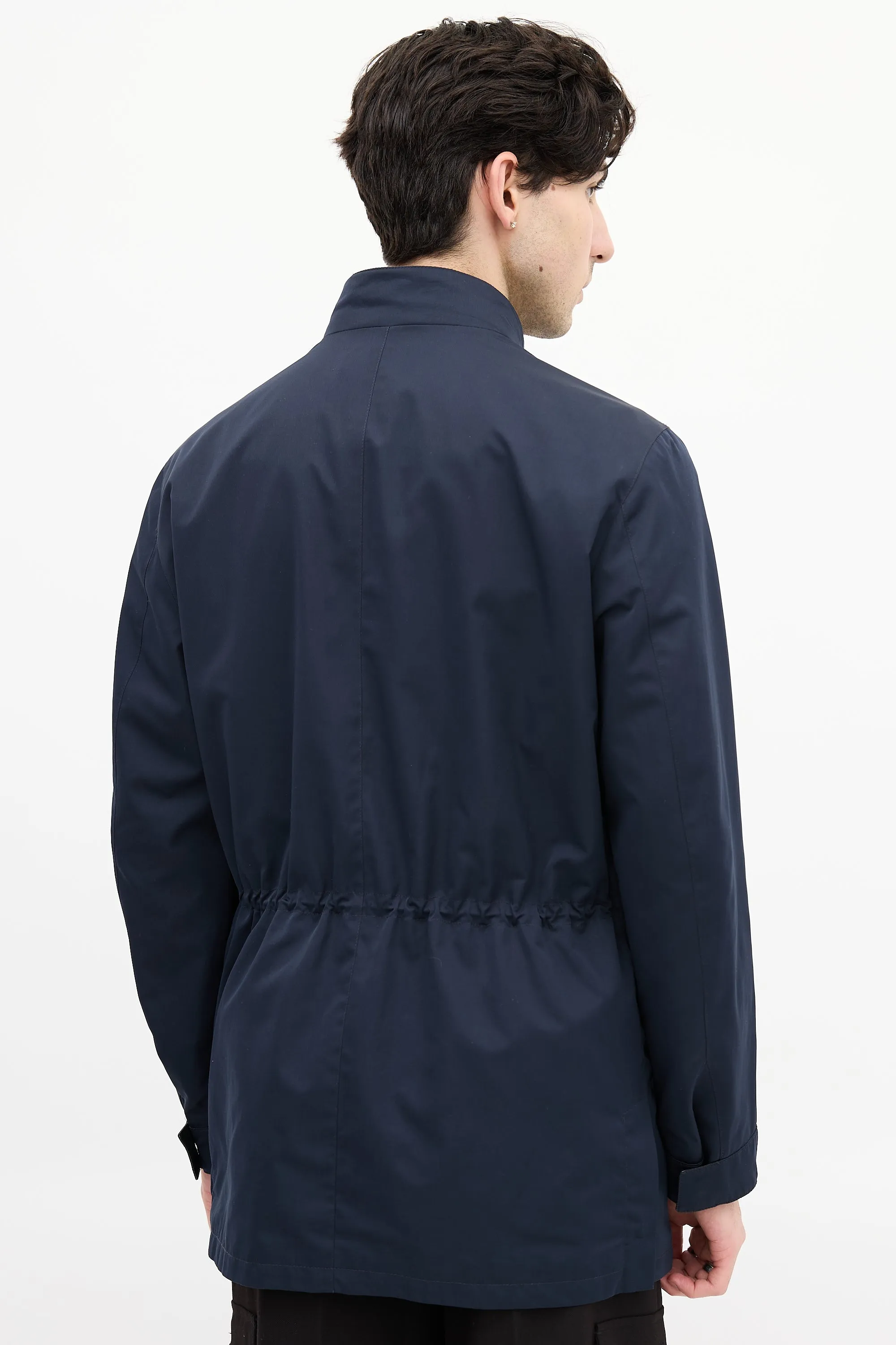 Navy Double Collar Drawcord Waist Jacket