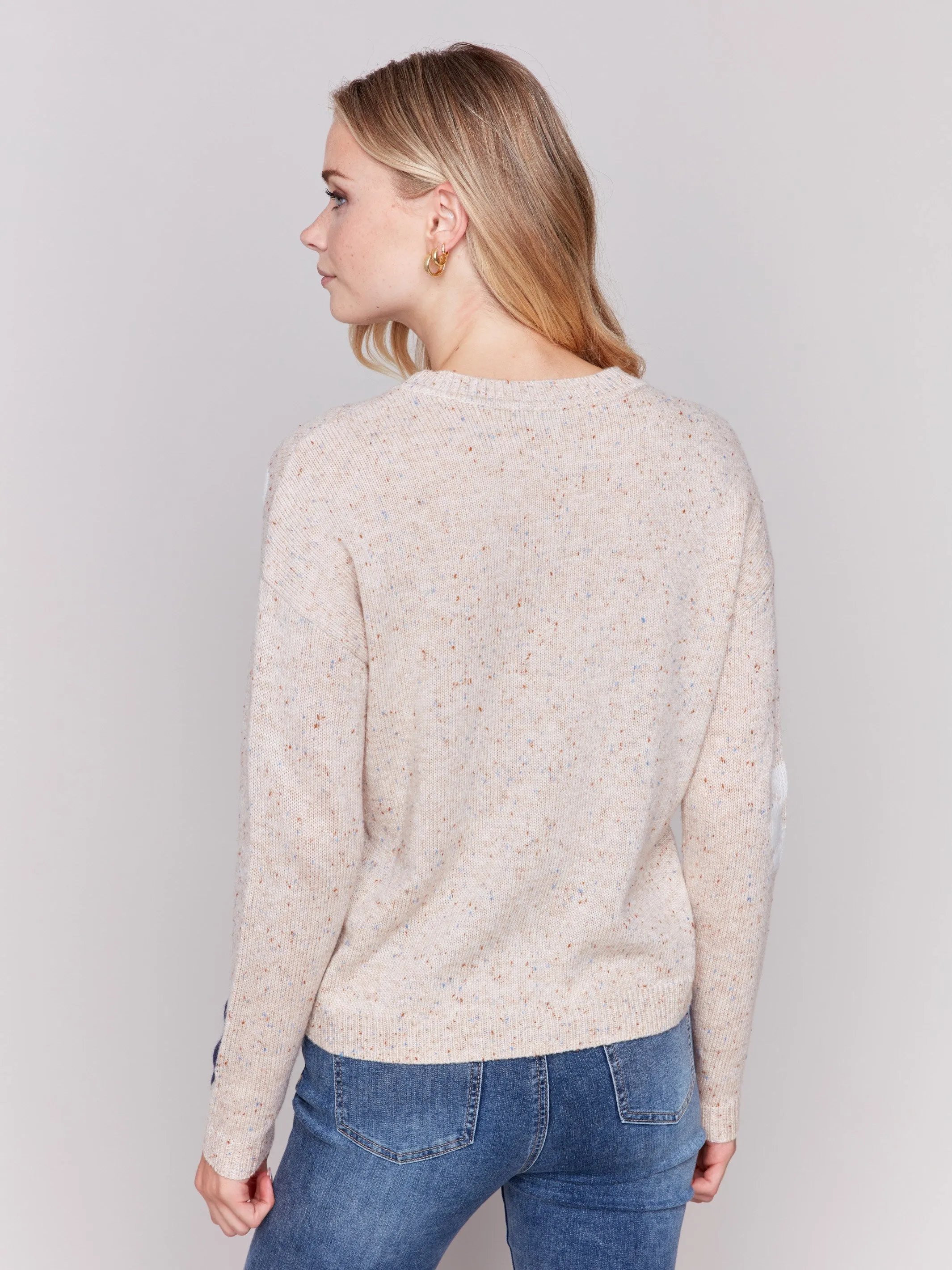 Nep Yarn Sweater with Flowers - Truffle