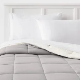 New - Room Essentials Knitted Reversible Comforter Solid Brushing, Gray, Full/Queen