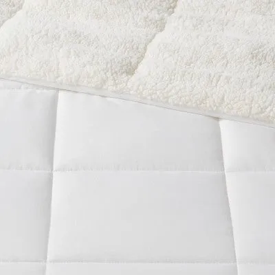 New - Room Essentials Sherpa Comforter Reversible Washed Quilted, White, Full/Queen