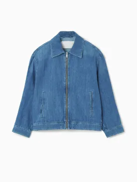 Oversized zip-up denim jacket