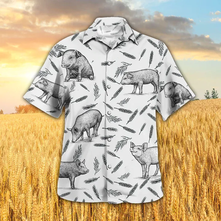 Pig Pattern Hawaiian Shirt, Pig Lovers Summer Shirt, Pig Hawaiian Button Downs Shirt