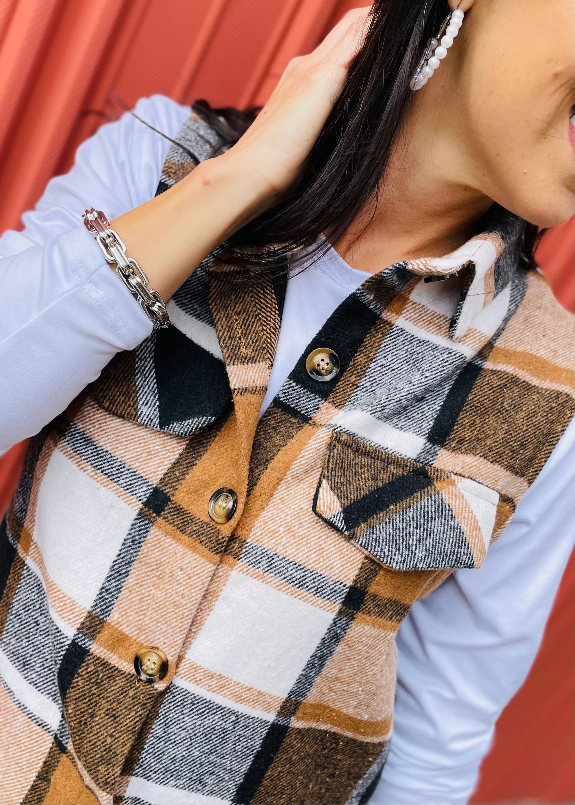 Plaid Button Up Vest Coat