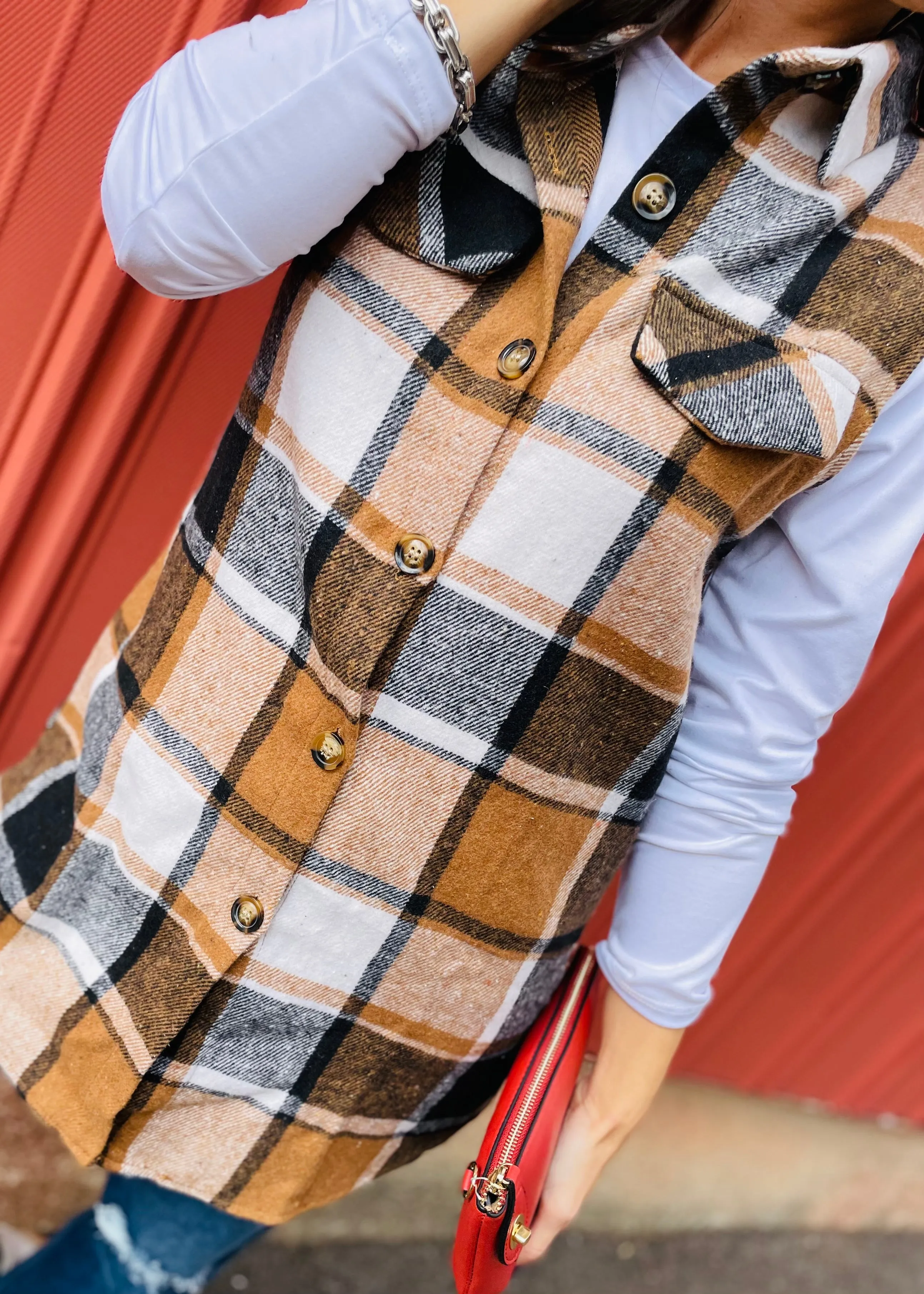 Plaid Button Up Vest Coat