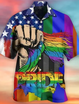 Pride 2023 American flag Men's Shirt, LGBT Hawaiian Shirt, Summer Shirt