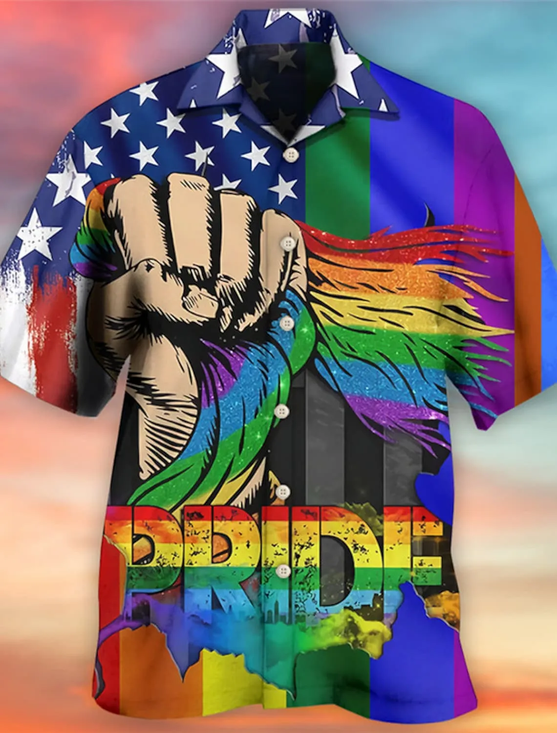 Pride 2023 American flag Men's Shirt, LGBT Hawaiian Shirt, Summer Shirt