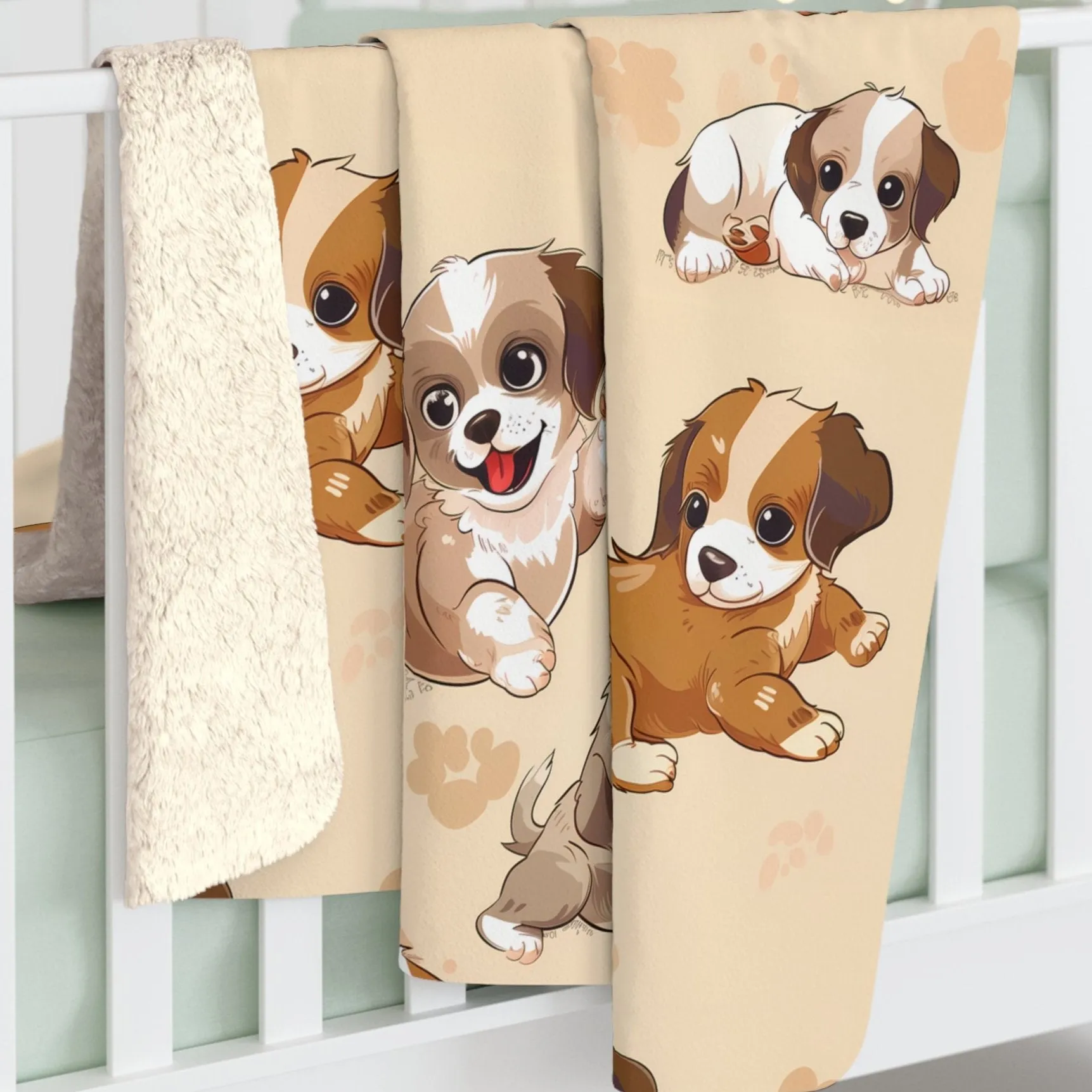 Sherpa Fleece Blanket with Cute Puppy Dog Design, 50×60" Cozy Blanket