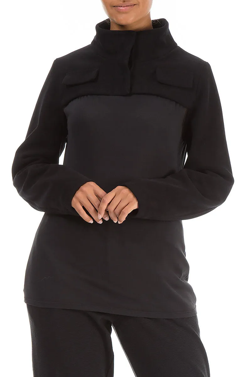 Short Cowl Neck Black Cotton Jersey Jacket