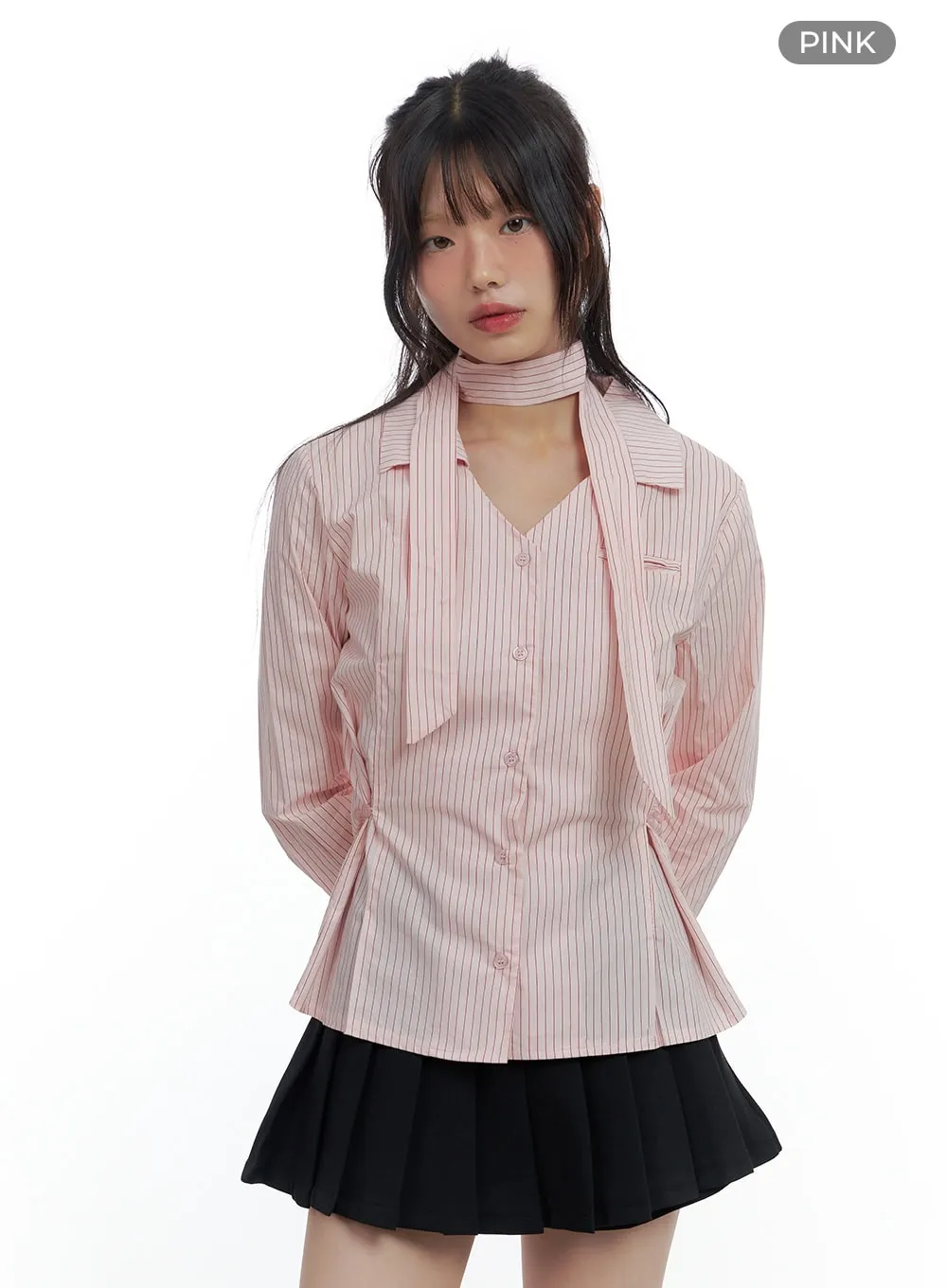 Sleek Buttoned Stripe Blouse CS420