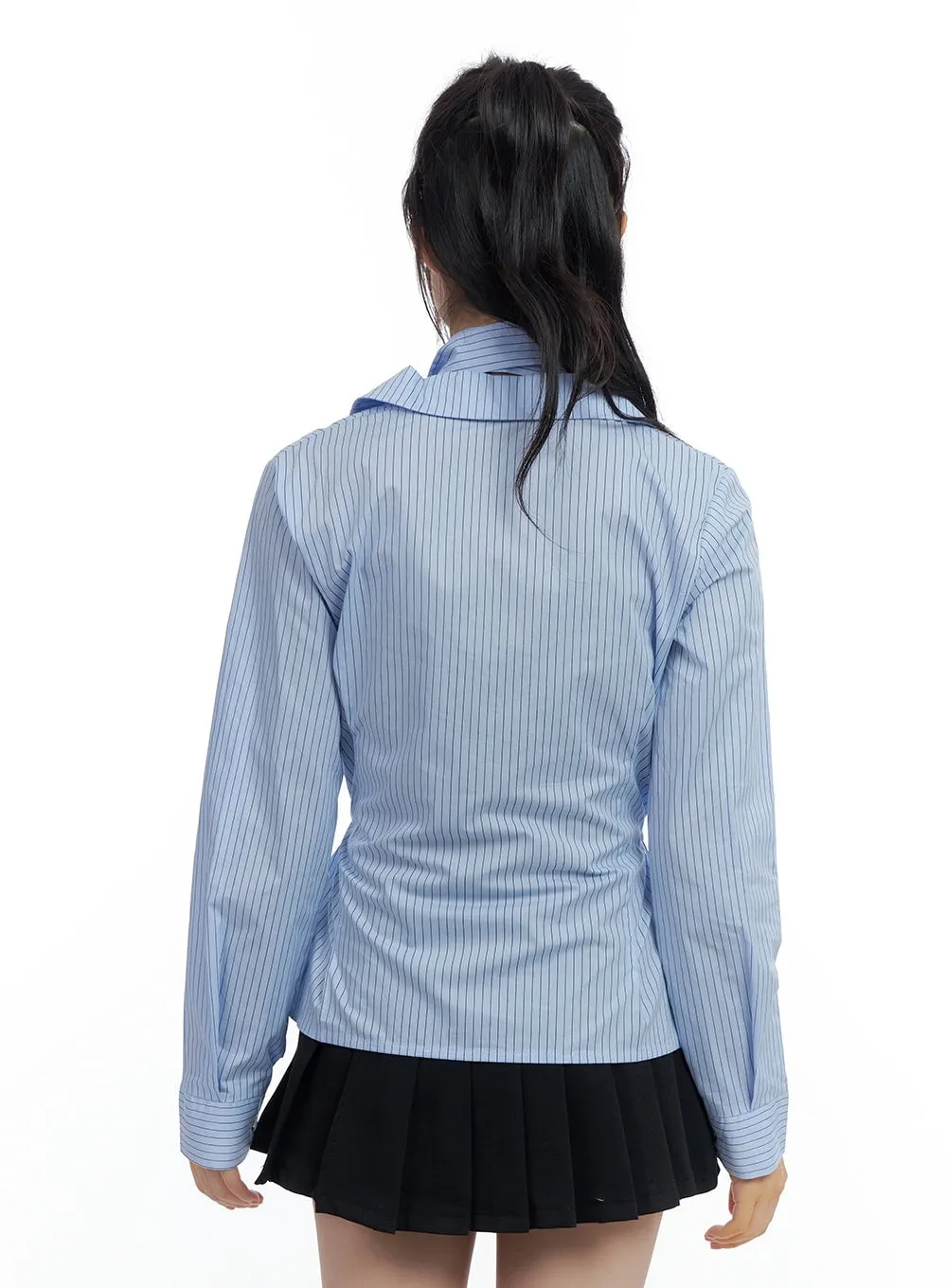 Sleek Buttoned Stripe Blouse CS420