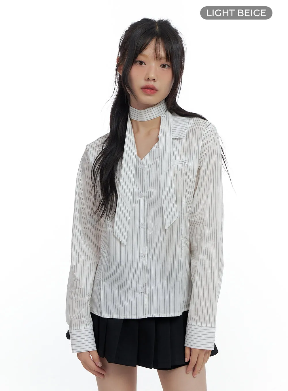 Sleek Buttoned Stripe Blouse CS420