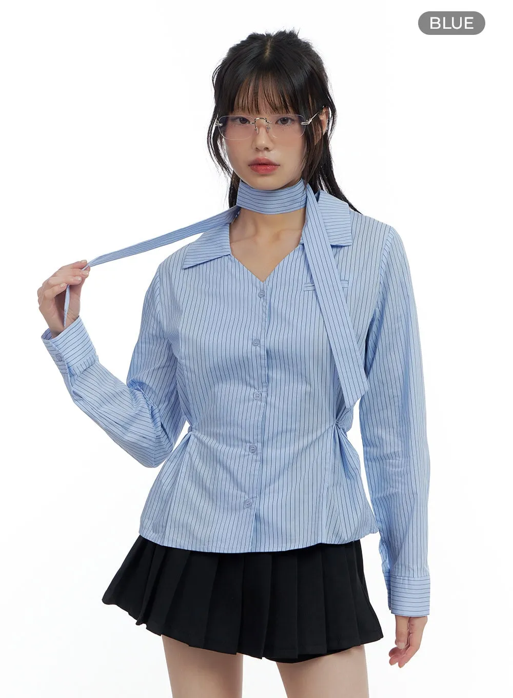 Sleek Buttoned Stripe Blouse CS420