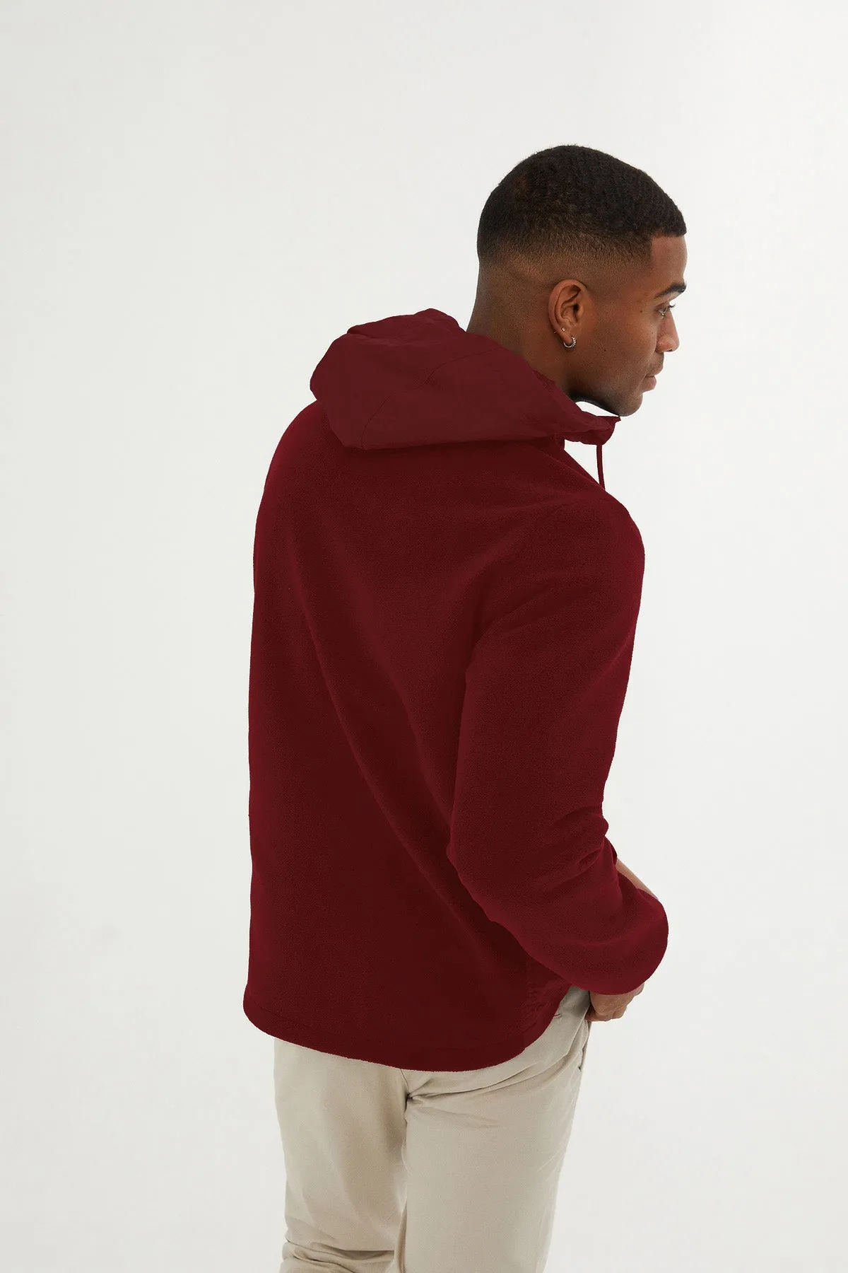 Slim Fit Fleece Polar Casual Burgundy Hooded Coat