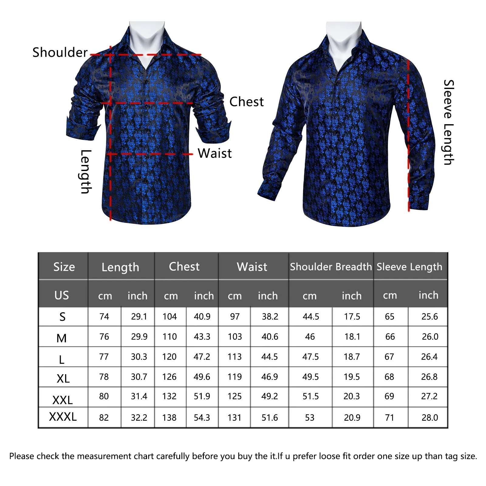 Splicing Style Black with Blue Paisley Edge Men's Solid Long Sleeve Shirt