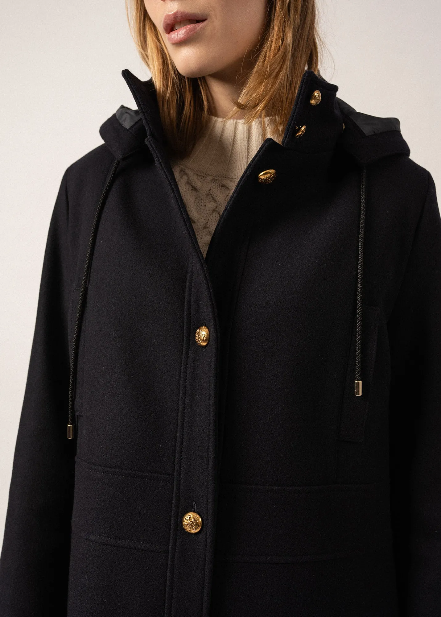 Ste Katia Hooded Coat - in wool fabric (NAVY)