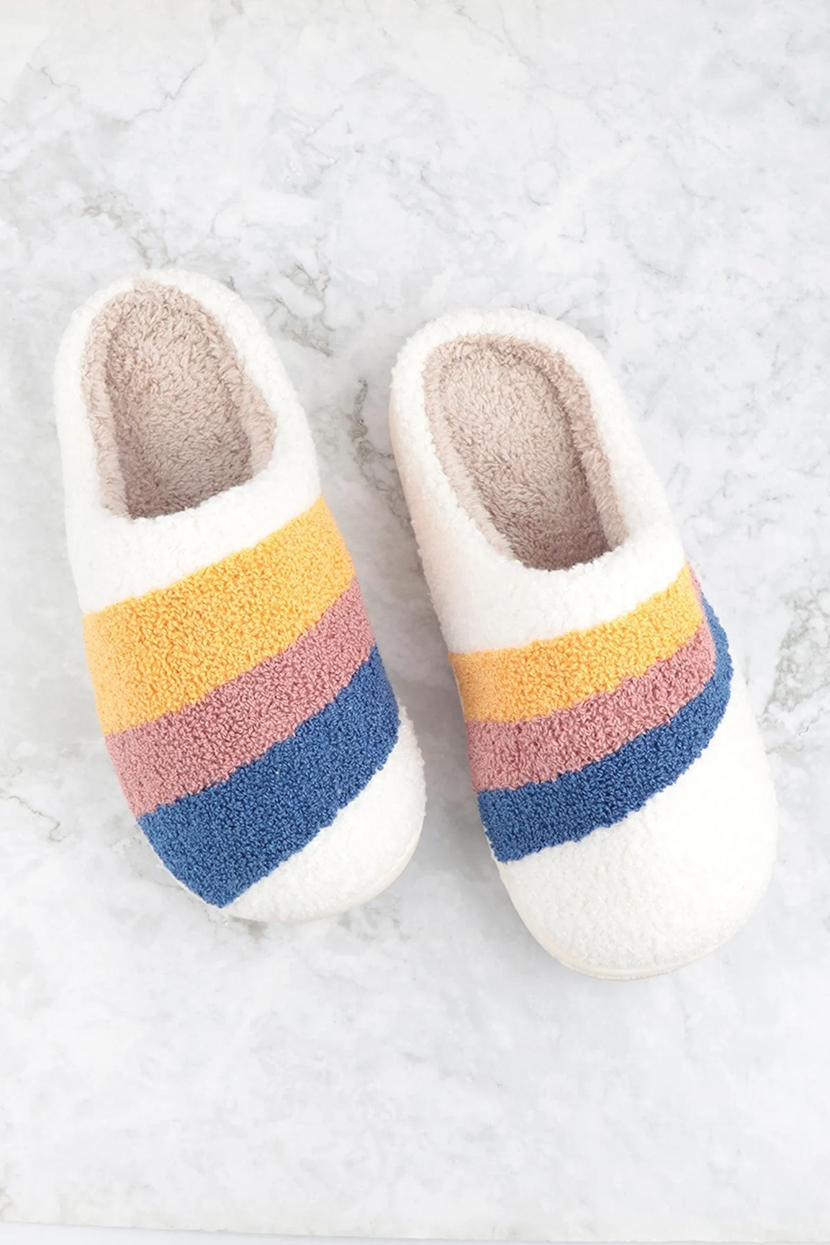 Striped Smiley Face Winter Fleece Slipper Collection