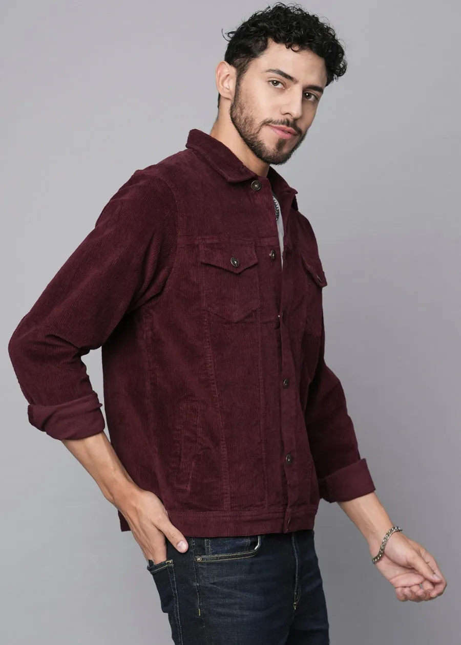 Teddy Lined Corduroy Jacket - Wine