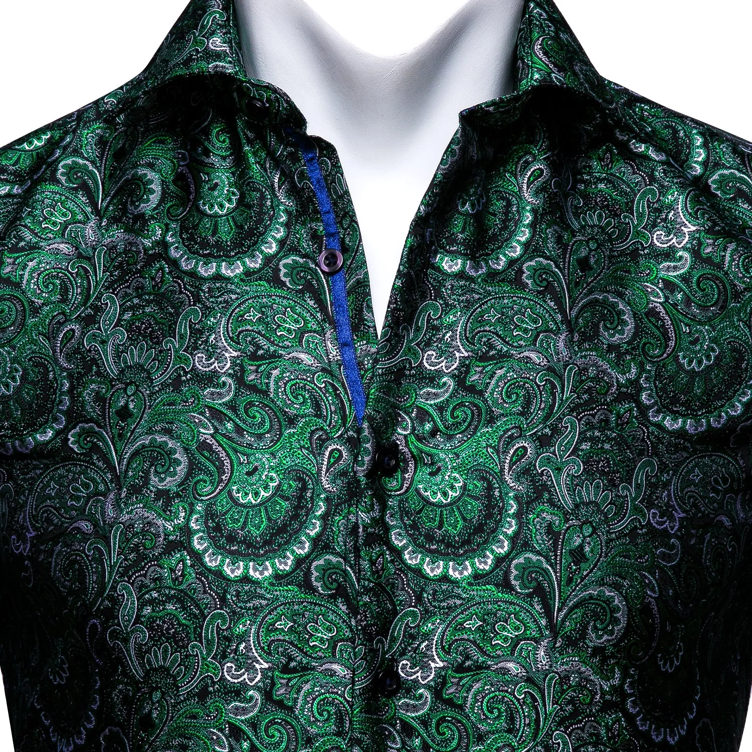 Ties2you Button Down Shirt Green Floral Silk Men's Long Sleeve Shirt