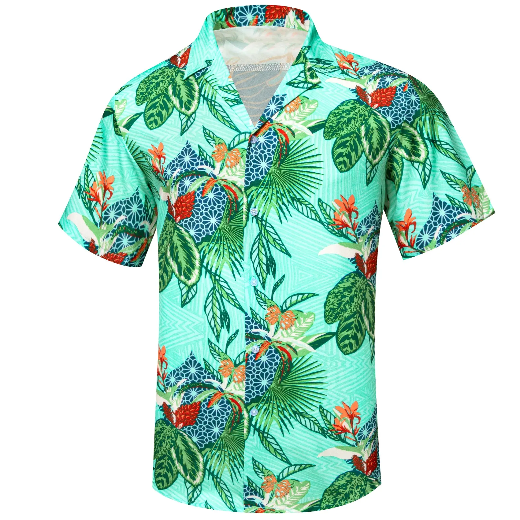 Ties2you Button Down Shirt Sea Foam Green Emerald Green Leaves Novelty Men's Short Sleeve Summer Shirt