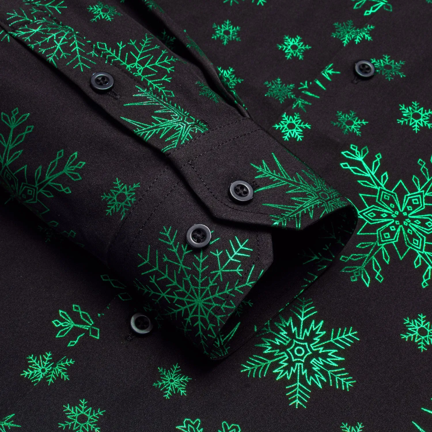 Ties2you Christmas Shirt Black Dark Green Snowflake Novelty Men's Long Sleeve Shirt