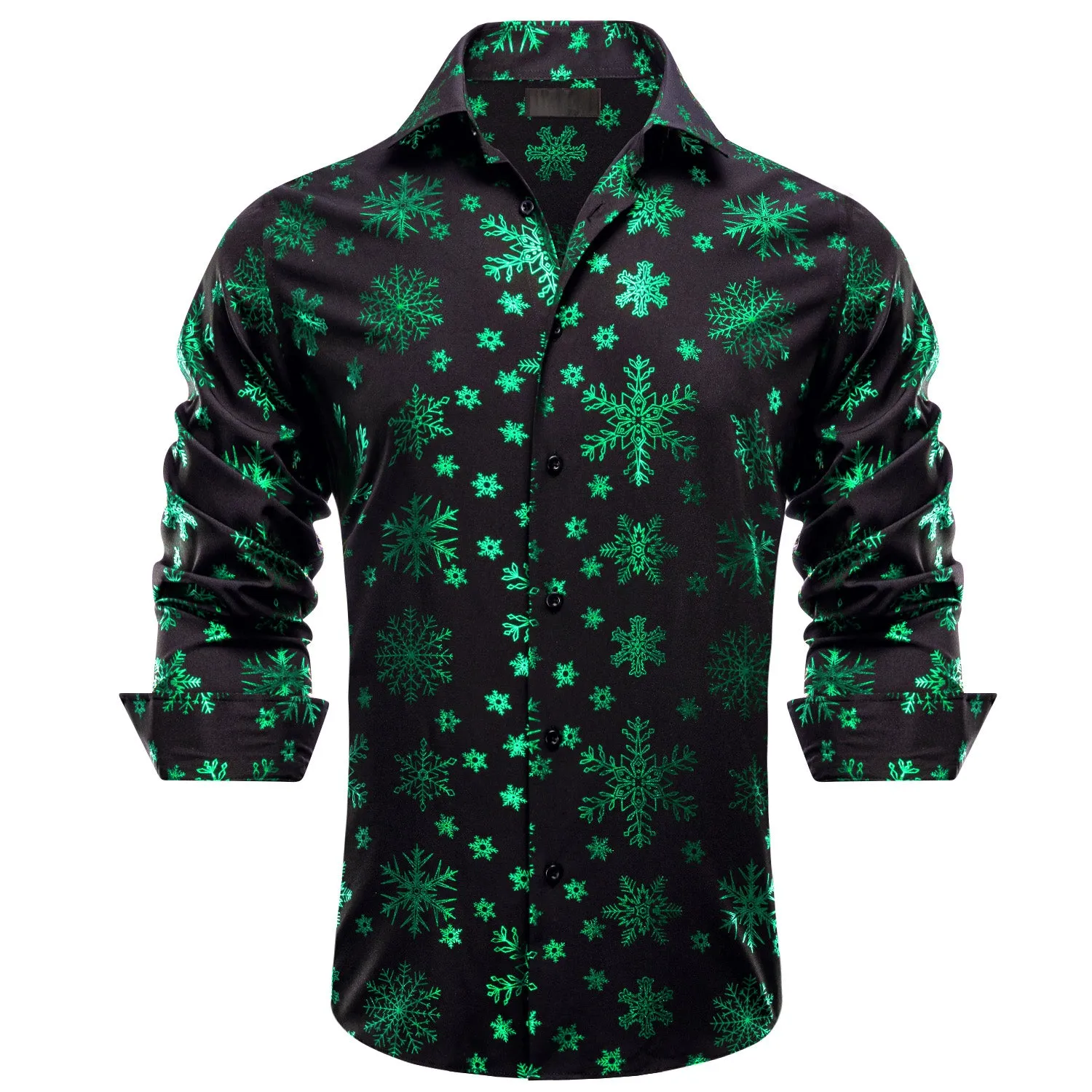 Ties2you Christmas Shirt Black Dark Green Snowflake Novelty Men's Long Sleeve Shirt