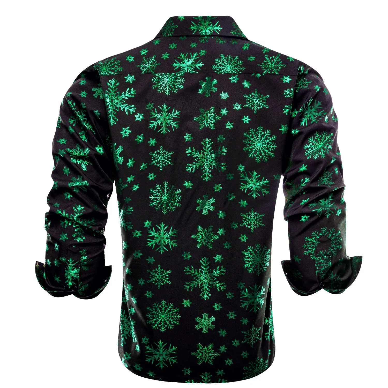 Ties2you Christmas Shirt Black Dark Green Snowflake Novelty Men's Long Sleeve Shirt